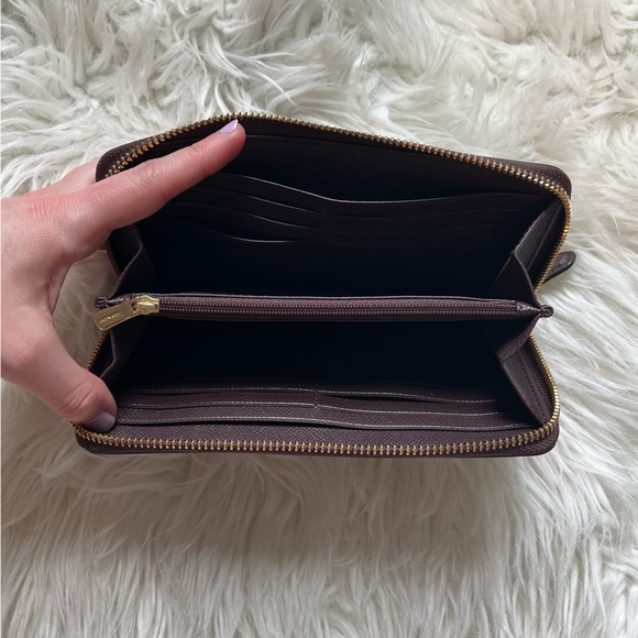 Coach Oxblood Pebbled Leather F16612 Plum Purple Maroon Accordion Zip Wallet 🍇 - Picture 10 of 13